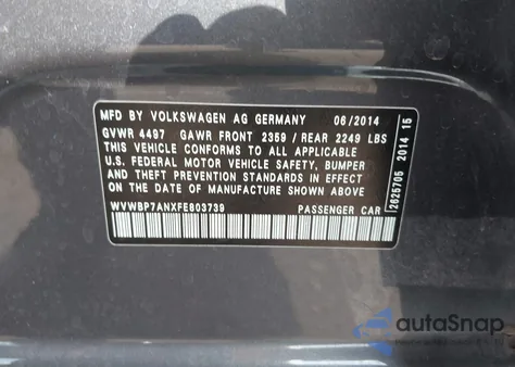 2015 Volkswagen Cc 2.0T Sport z USA, uszkodzony, nr VIN WVWBP7ANXFE803739